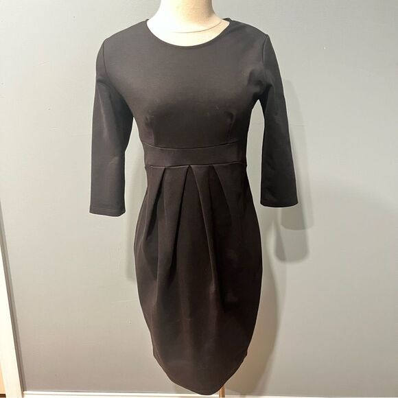 Hello Miz Black 3/4 Sleeve Round Neck Front Pleat Maternity Dress Size Small - Picture 3 of 7